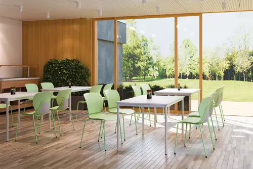 JST 80 Jídelní stůl 800 x 800 mm, deska bříza irská / podnož stříbrná RAL9006